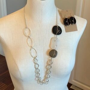 Chunky matching set silver tone wire wrapped